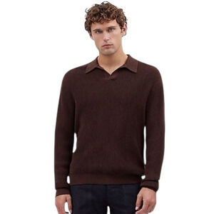 Madewell Johnny-Collar Sweater Polo Shirt Merino Wool Men XL Brown Preppy Fall